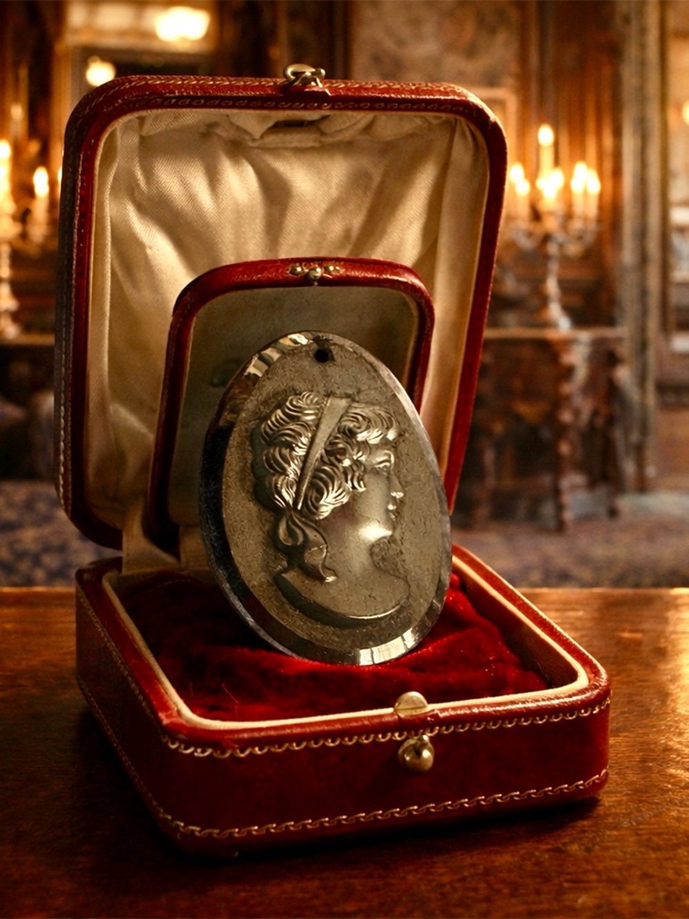 Victorian Antique Mourning Black Onyx and Whitby Jet Cameo Pendant